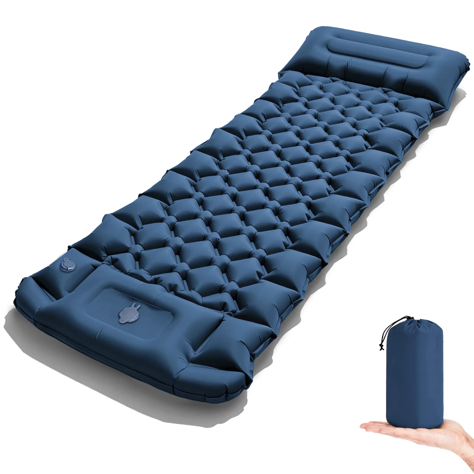 Camping Sleeping Pad Inflatable Mattress 206cm Portable Folding Bed with Built in Foot Pump - Dark Blue