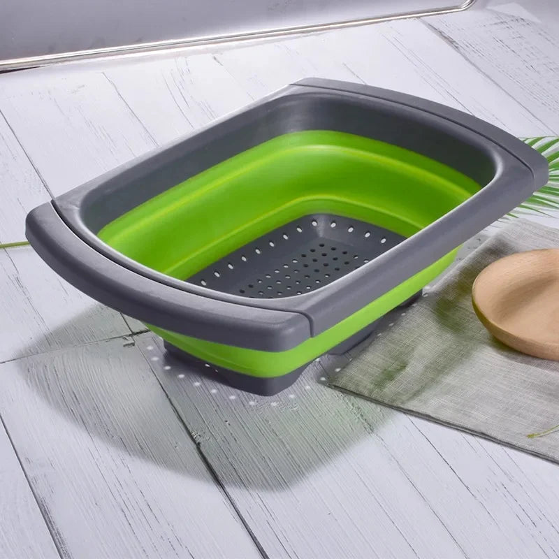 Retractable Folding Kitchen Colander Basket with Extended Handle – Green