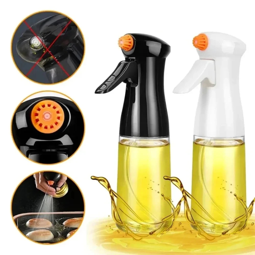 2 Pack 200ml Glass Olive Oil Sprayer Bottles Refillable Cooking Oil Mister for BBQ Baking Air Fryer and Salad – Black