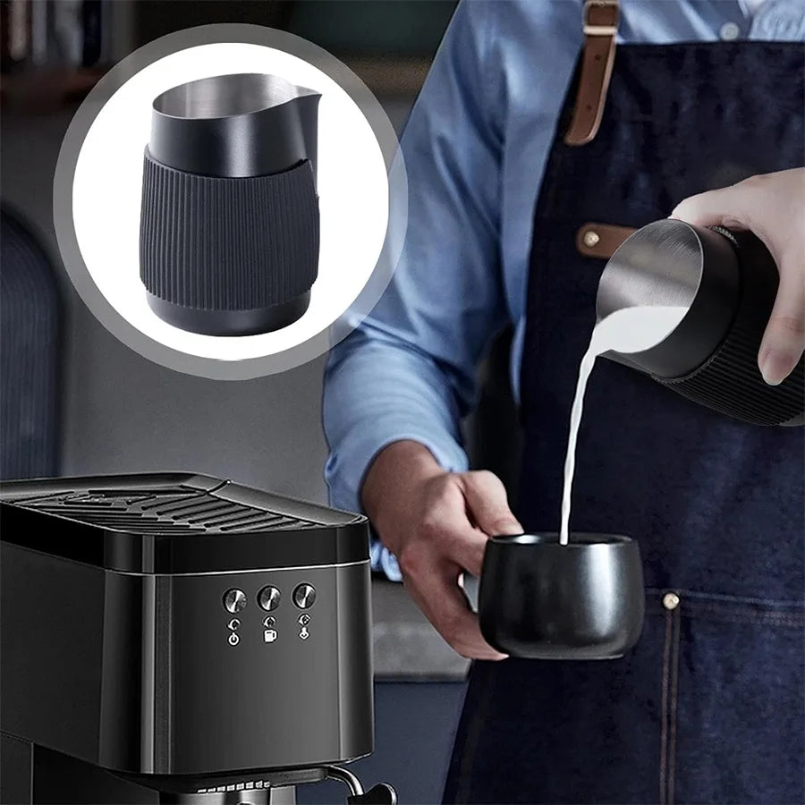 Milk Frothing Pitcher 480mL Stainless Steel Latte Art Cup with Spout and Heat Insulated Body - White