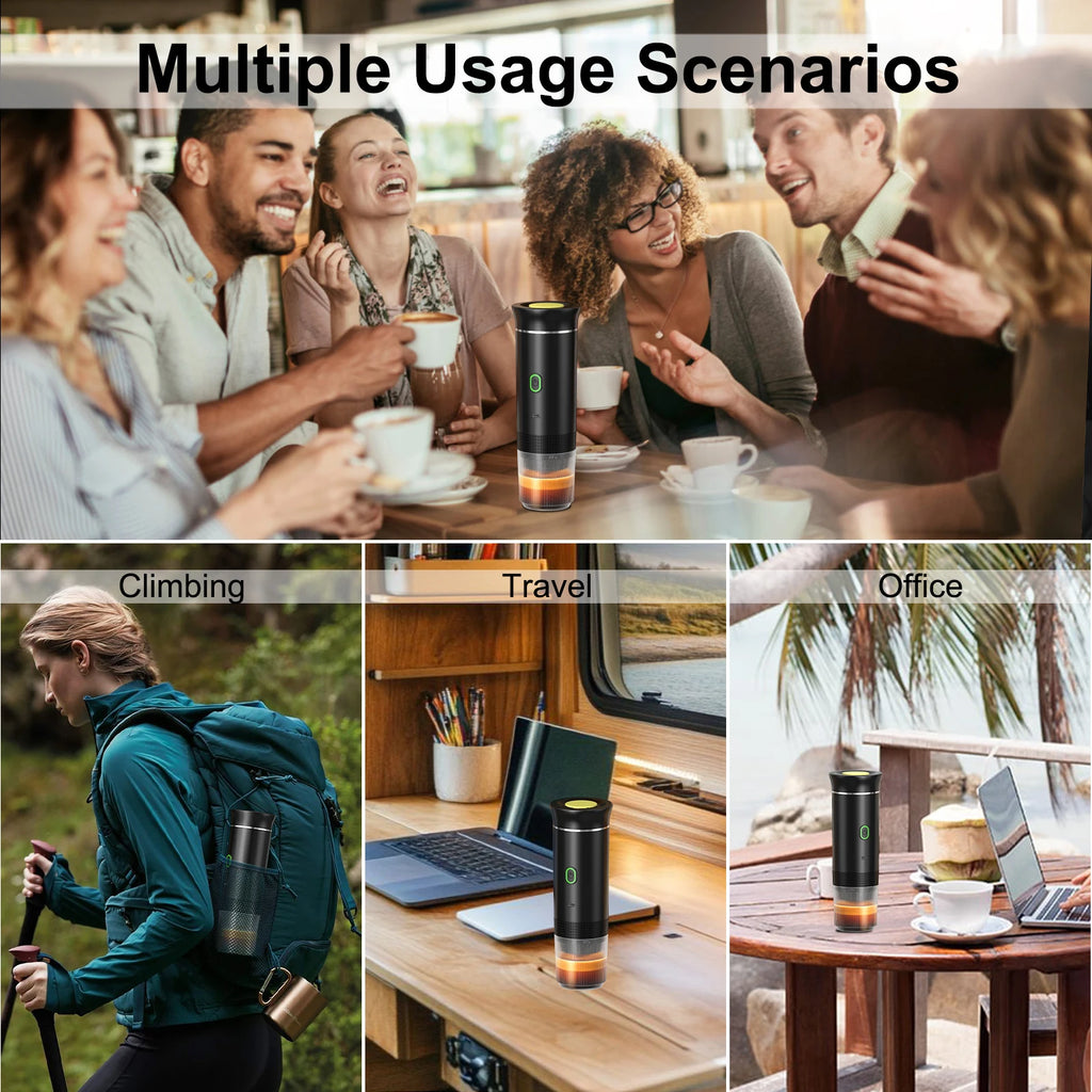 Wireless Portable Espresso Coffee Machine 3 in 1 Capsule and Ground Coffee Maker for Car Home and Camping - Black with bag