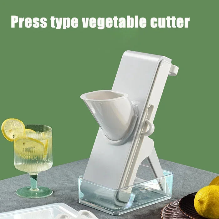 Vegetable Slicer 29cm Multi Function Food Cutter with Stainless Steel Blades Container - Grey