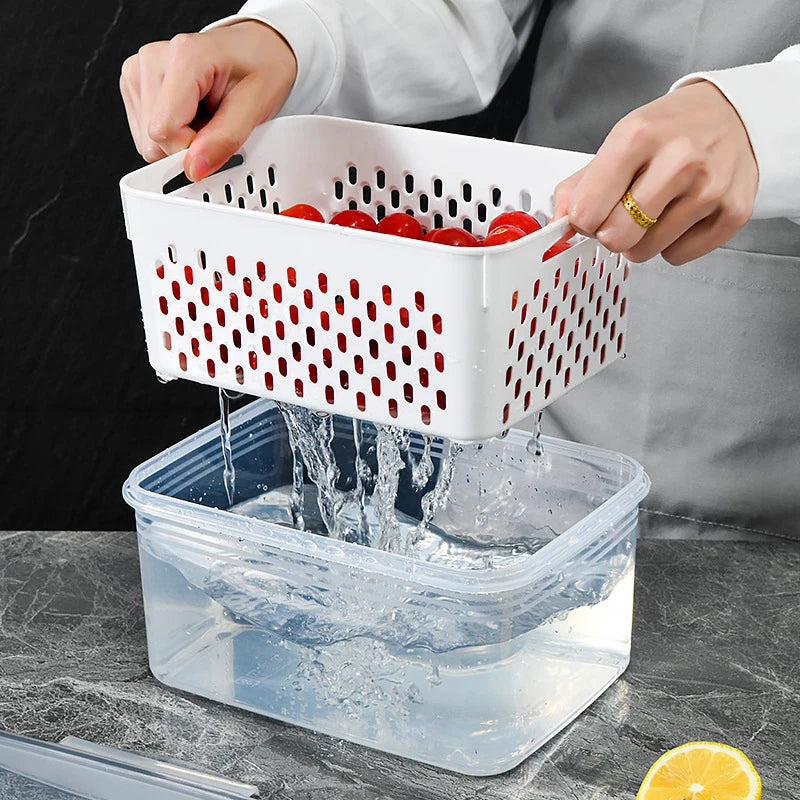 3300ml Refrigerator Food Storage Container with Lid & Drain Basket