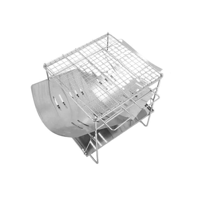 Portable Fire Pit Grill 32cm Foldable Stainless Steel Wood Burning BBQ Stove