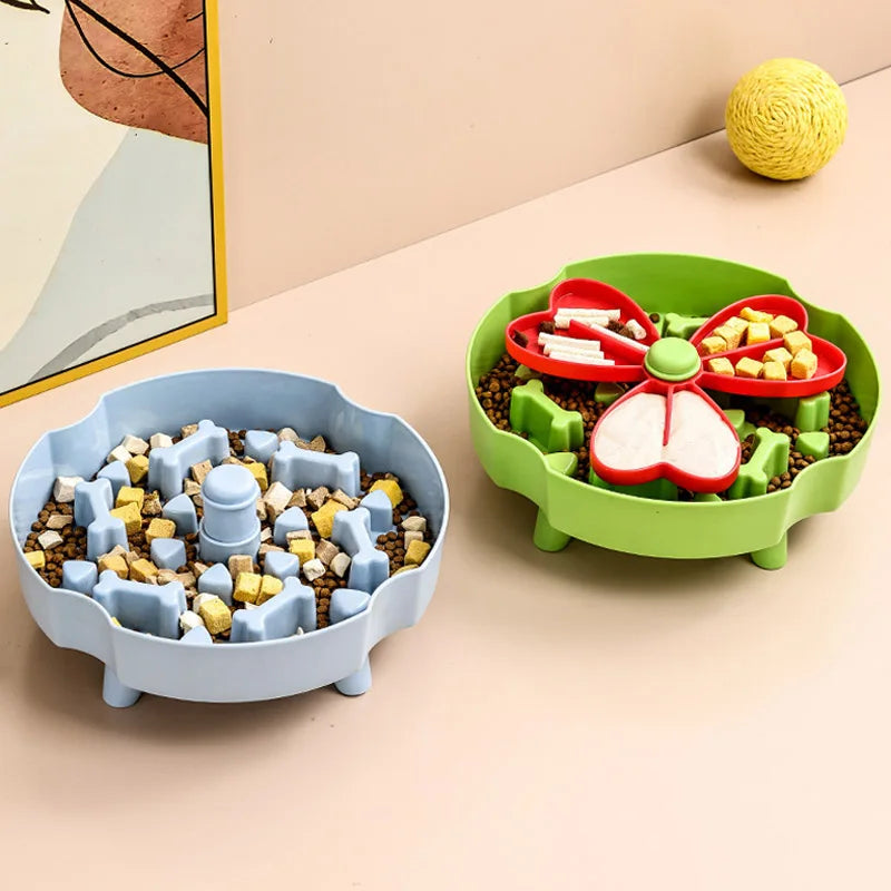 Pet Slow Feeder Bowl Round Puzzle Feeding Dish for Controlled Mealtimes - Green