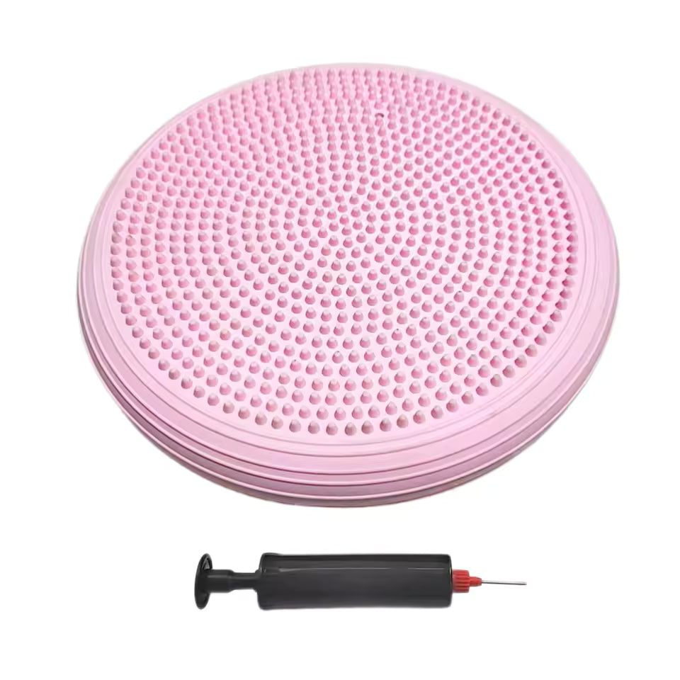 Balance Pad Inflatable PVC 34cm Wobble Cushion with Massage Surface and Pump for Core Training - Pink