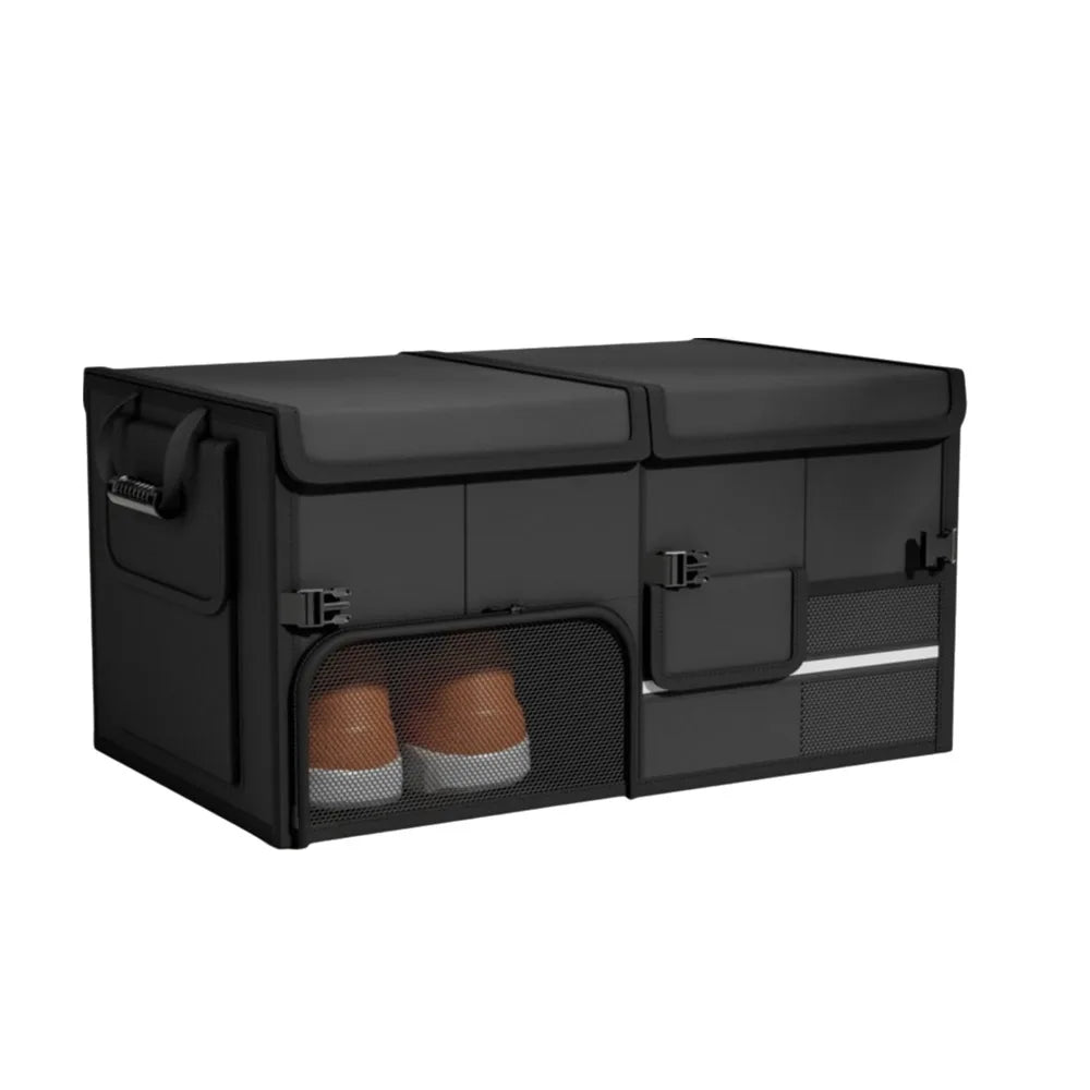 Foldable 60L Car Trunk Storage Box Waterproof Large Capacity Organizer with Shoe Compartment - Black