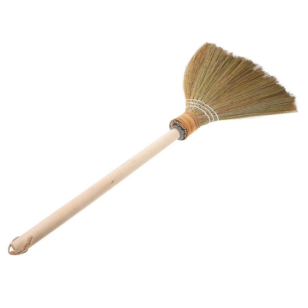 Corn Broom Wooden Handle Natural Whisk Sweeping Tool for Floor Cleaning - Brown