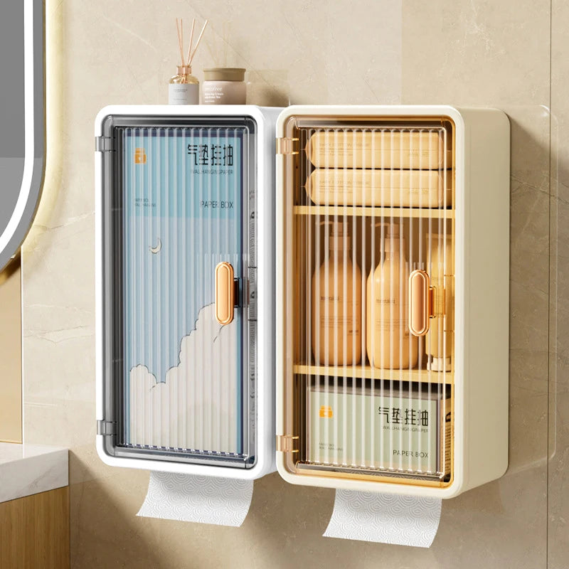 Wall Mounted Waterproof Bathroom Tissue Box Storage Shelf Toiletry Organiser No Partition – Grey