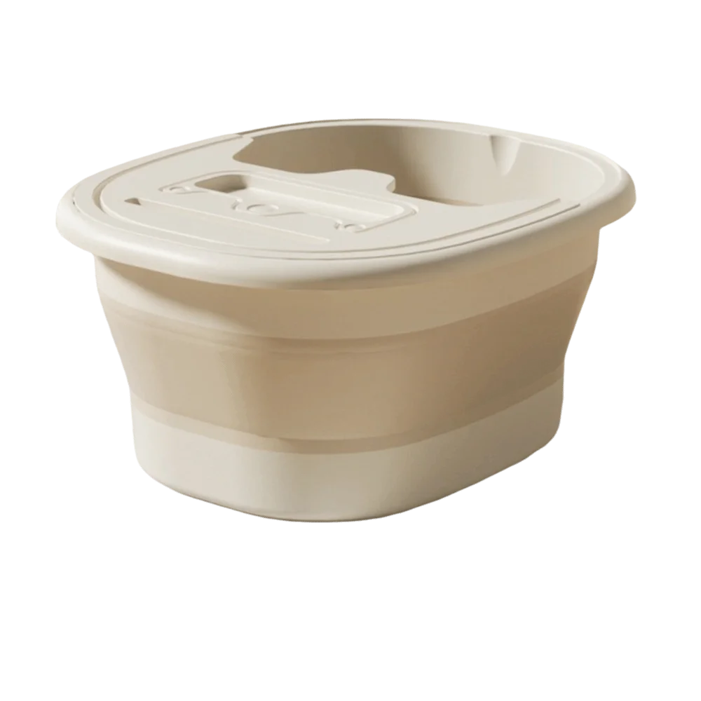 Portable Foldable Foot Bath Tub With Lid Plastic Foot Wash Basin - Beige
