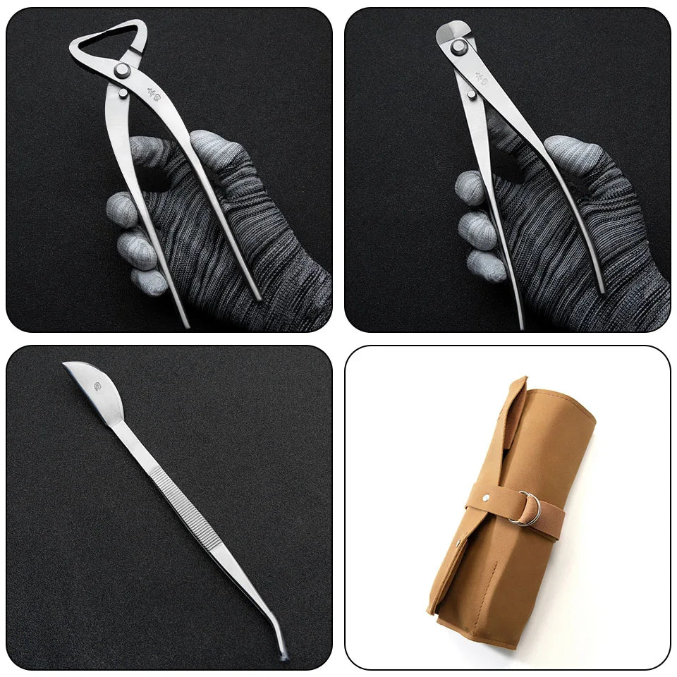 Professional Grade Bonsai Tool Roll – 7PCS – Precision Pruning Tools with Eco-Leather Roll