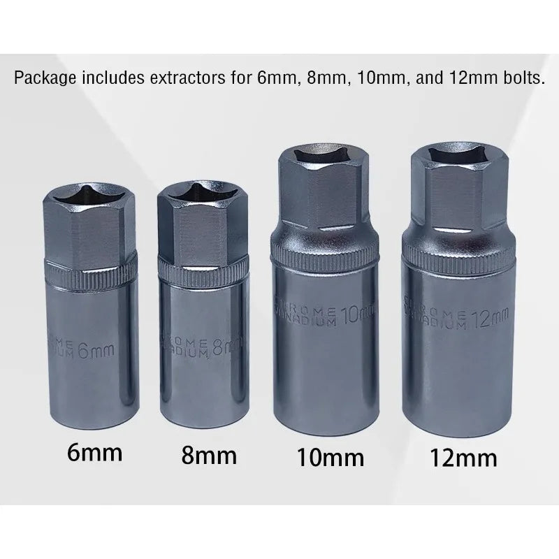 Stud Extractor Set Portable Heavy Duty 4 Piece Broken Bolt Removal Socket Kit 6mm 8mm 10mm 12mm