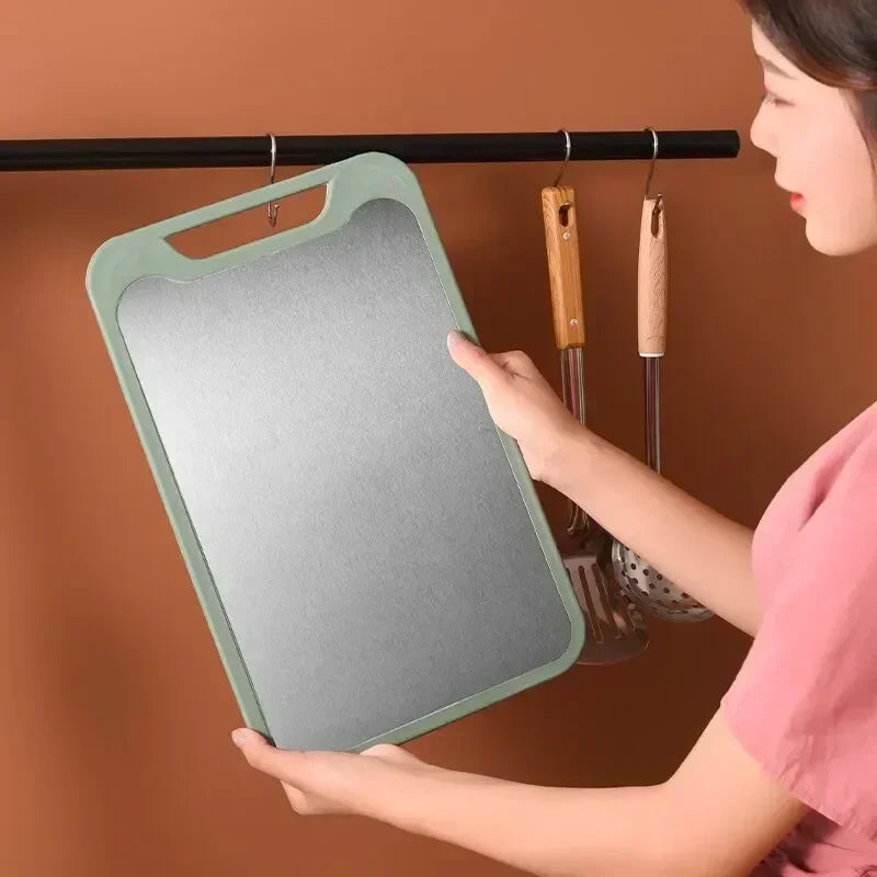 Double Sided Cutting Board 35 × 22 cm Stainless Steel and PP with Crusher - Pink