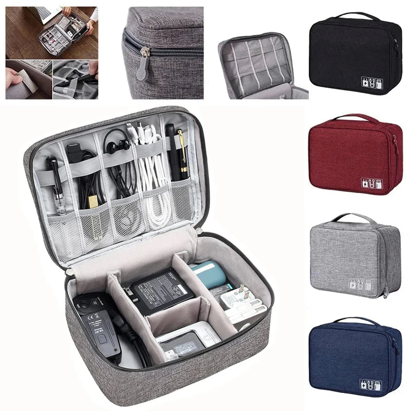 Travel Digital Storage Bag 24.5cm Waterproof Cable Organizer Electronic Accessories - Red