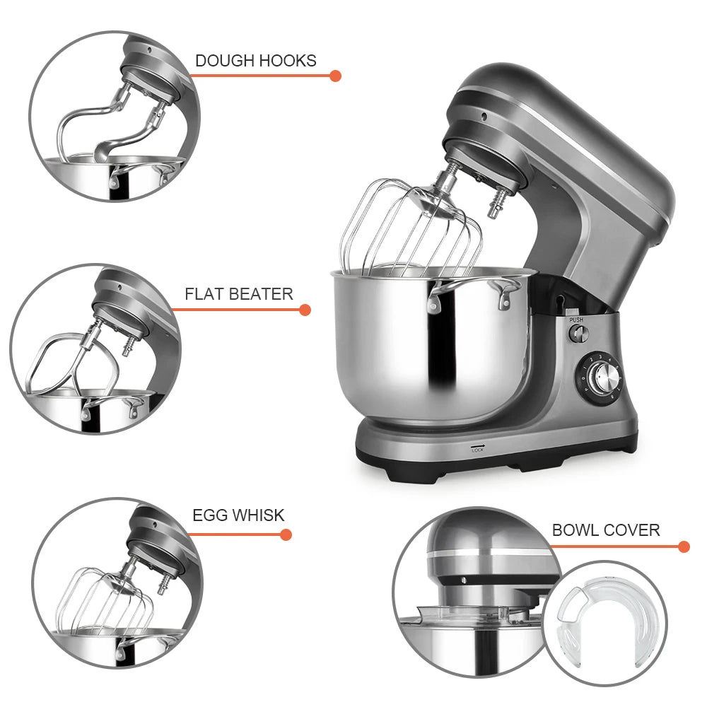 Stand Mixer 11L 2000W Planetary Dough Mixer 8 Speed Stainless Steel Bowl - Grey