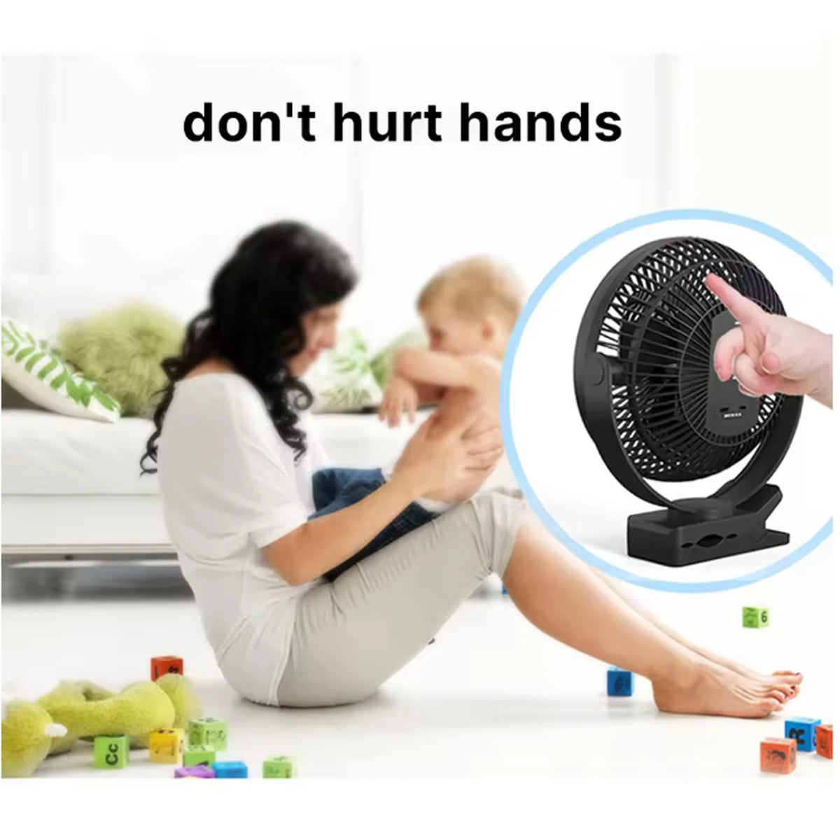 Mini Clip Fan USB Rechargeable 3 Speed Portable Desk Fan 360° Rotation - Black