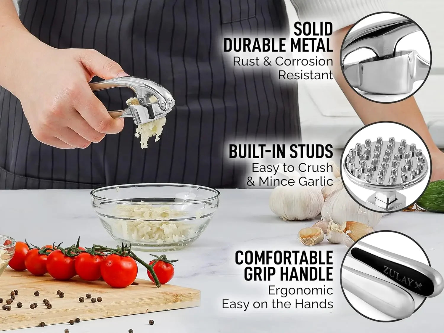 Garlic Press Aluminium Alloy Manual Easy Squeeze Garlic Mincer Rust Resistant Kitchen Tool Set