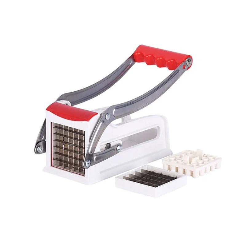French Fry Cutter Manual Potato Slicer Stainless Steel Vegetable Chipper Kitchen Cutter – Red