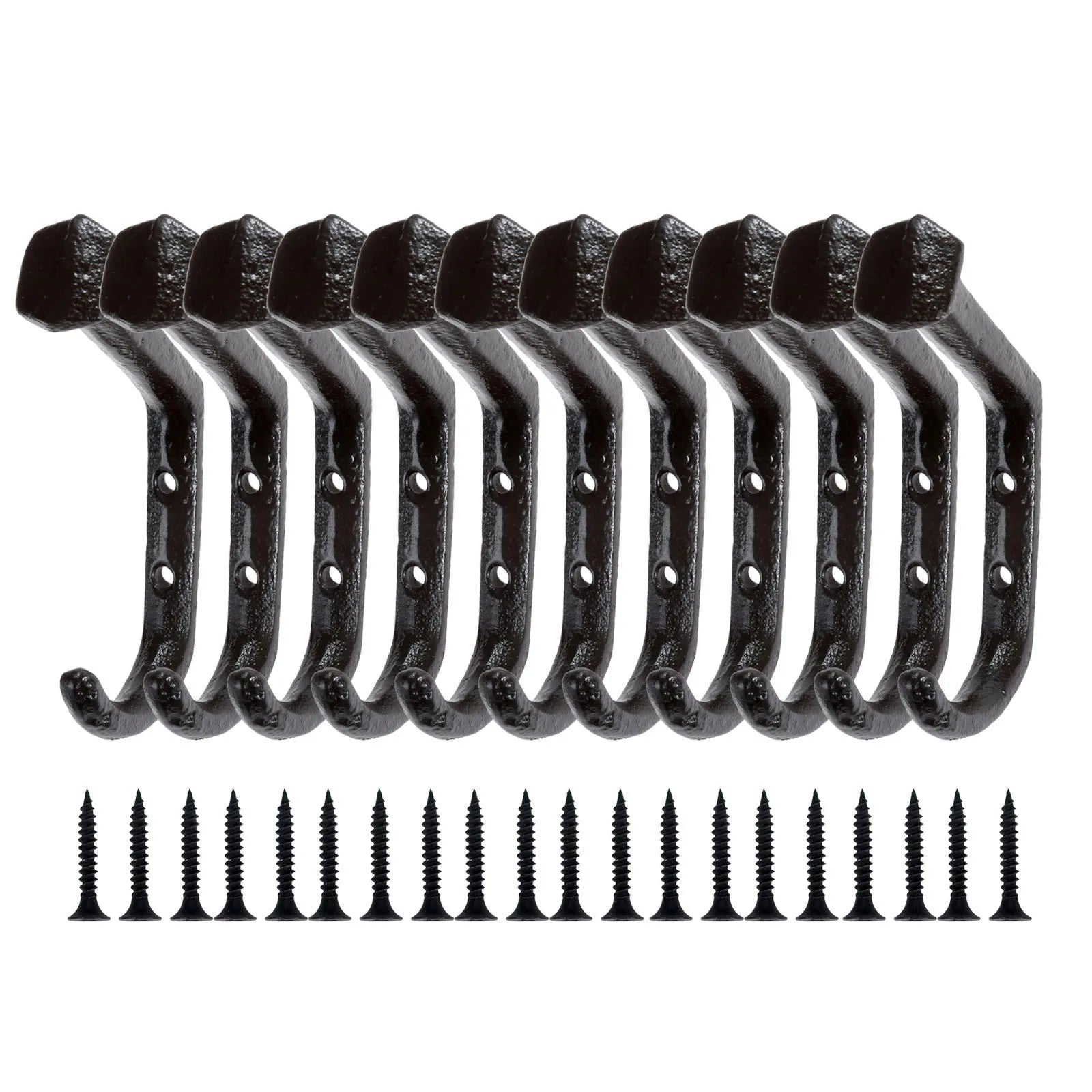 10 Pack Cast Iron Wall Hooks Heavy Duty Rustic Coat Hooks for Clothes Hats Bags and Towels – Black