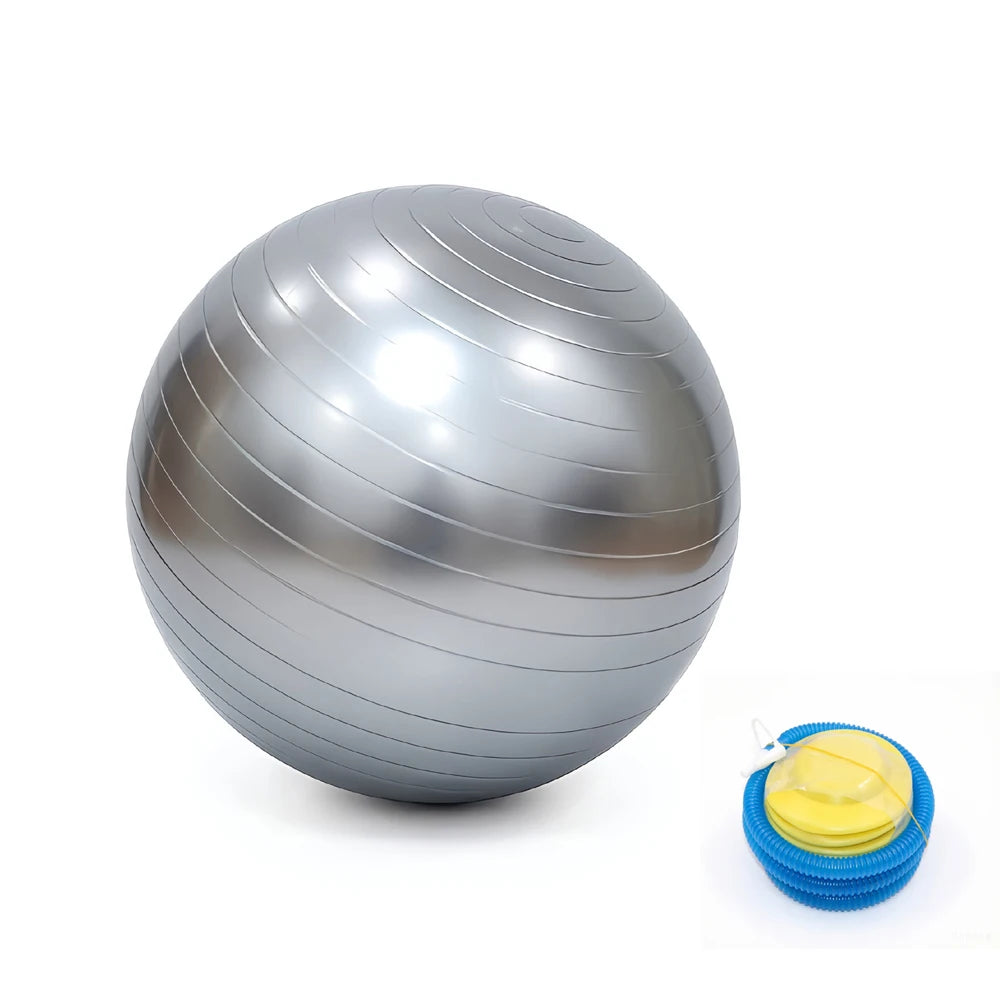Inflatable Yoga Ball 65cm Anti Burst PVC Balance Trainer with Massage Texture and Pump - Gray