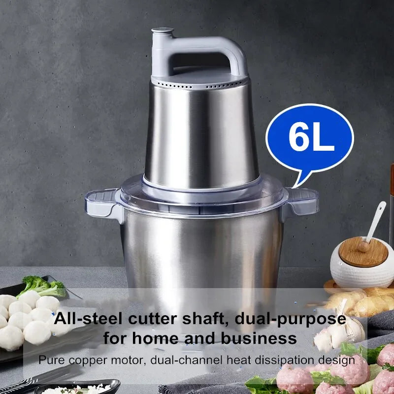 Stainless Steel Electric Meat Mincer 6L Food Processor 2-Speed Chopper – Silver