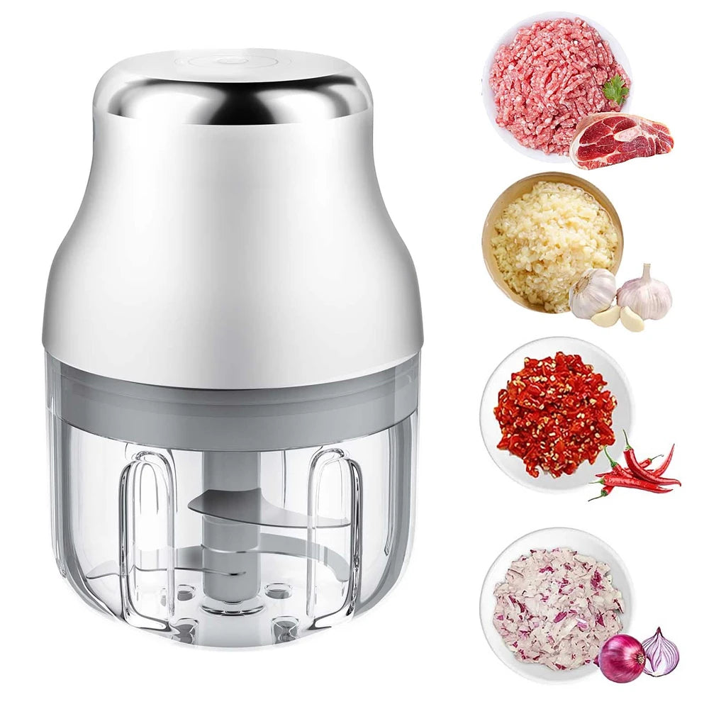 Mini Electric Food Processor 250mL USB Rechargeable Garlic Vegetable Meat Chopper - White