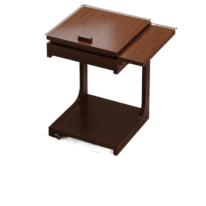 Mobile Side Table Adjustable Laptop Desk Bamboo Sofa End Table with Storage Shelf – Walnut