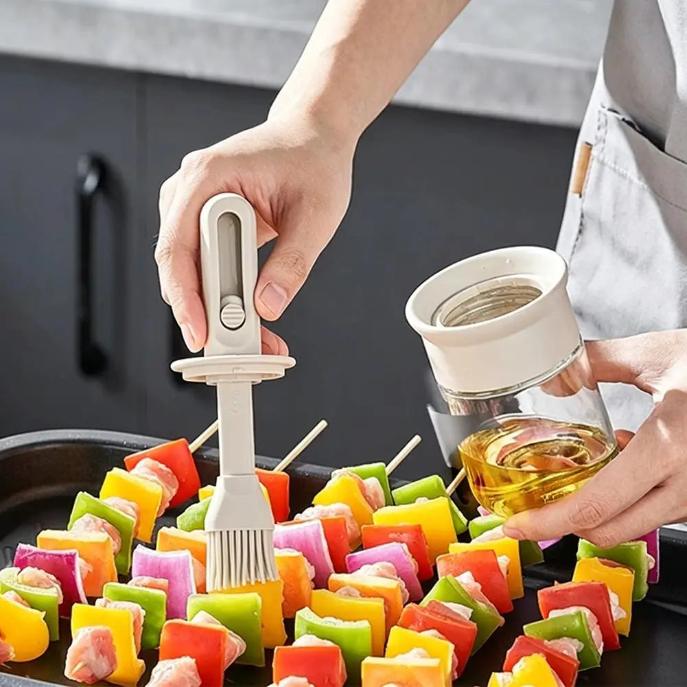 Oil Dispenser Bottle with Silicone Brush BPA-Free Heat Resistant Basting Bottle for Cooking BBQ and Baking – Pink