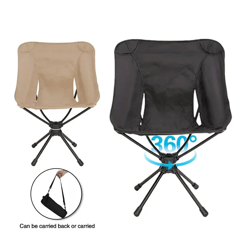 Camping Folding Chair Portable Swivel Seat Lightweight Detachable Outdoor Chair with Carry Bag Khaki