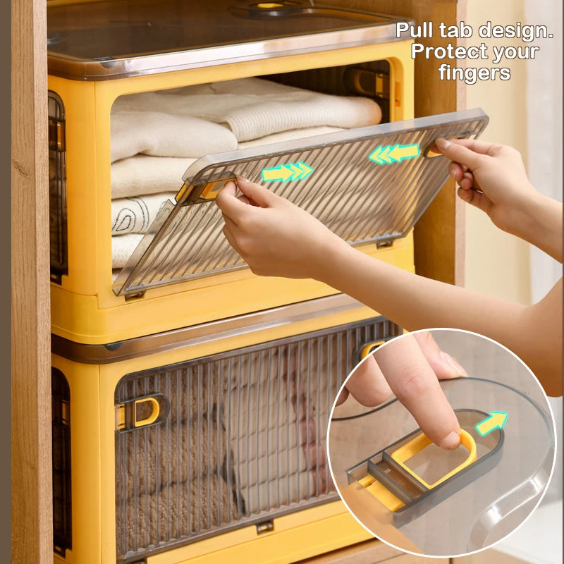 Storage Box 18L Foldable Transparent Organizer Bin with Multi-Access Opening - Yellow
