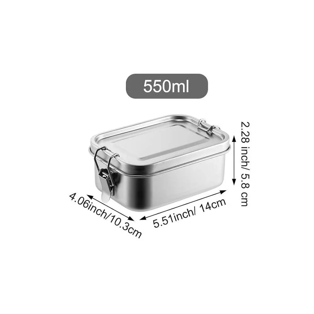 304 Stainless Steel Bento Lunch Box 550ml Leak Resistant Food Storage Container with Locking Clips