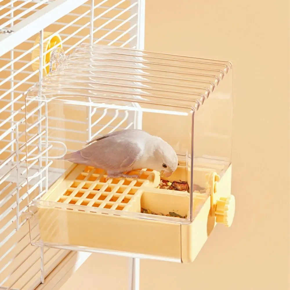 Transparent Parrot Bath Feeder Box Bird Bathtub with Bottom Drawer Splash Proof Cage Accessory – Orange