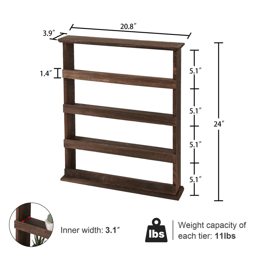 4 Tier Wall Mounted Wooden Spice Rack Floating Storage Shelf Kitchen Organizer – Brown