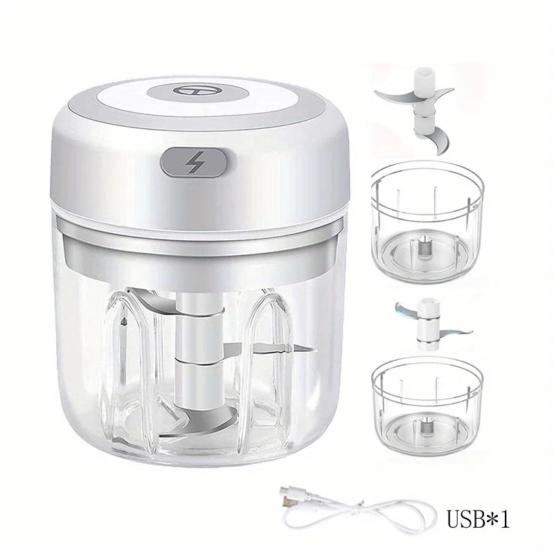 Electric Mini Garlic Chopper USB Rechargeable Food Processor Vegetable Onion Mincer – White
