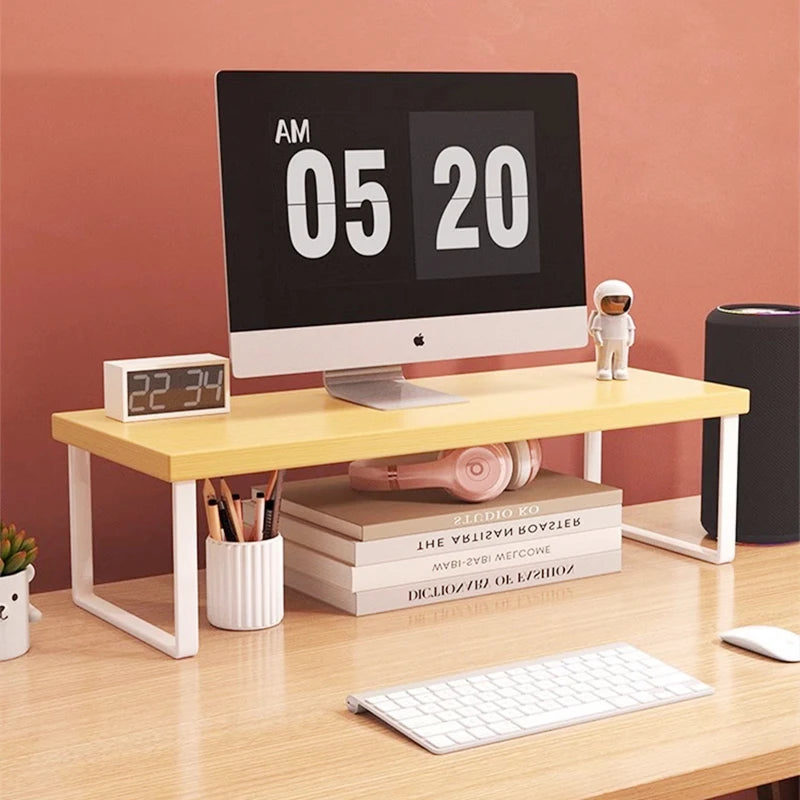 Bamboo Monitor Stand Riser Desktop Laptop Shelf Organiser 30 × 20 × 8 cm – Dark Brown