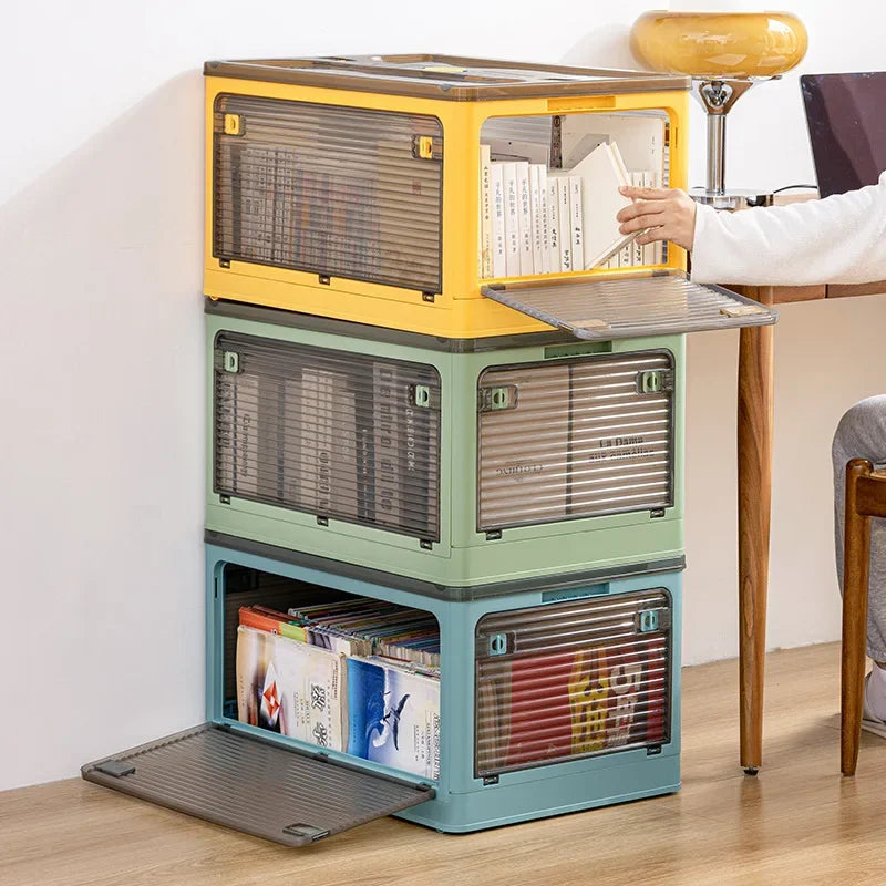 Foldable Transparent Plastic Storage Box Large Capacity Stackable Clothes Organizer Bin - Yellow