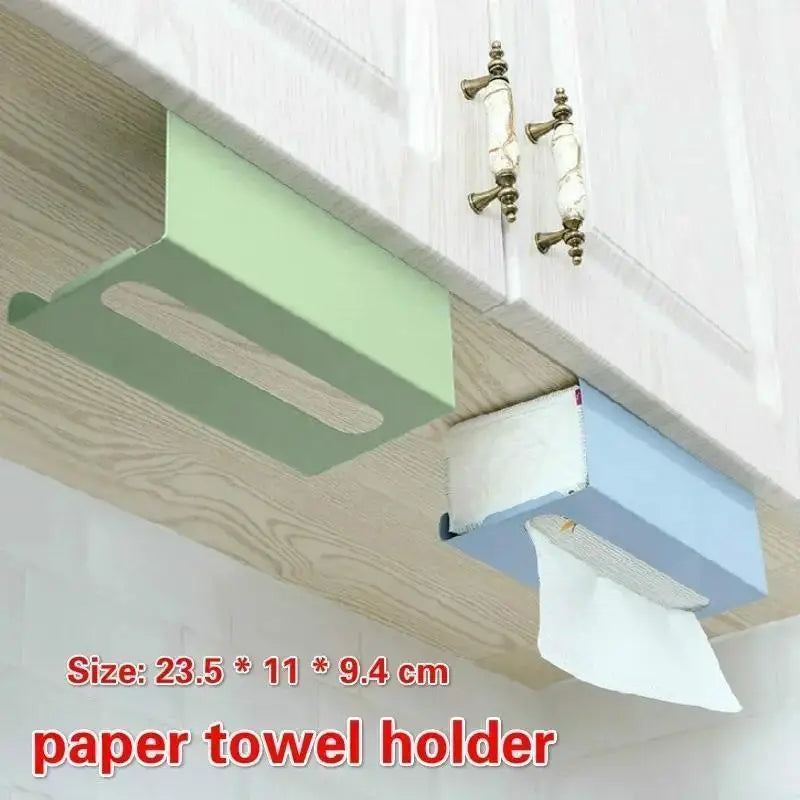 Under Cabinet Paper Towel Holder No Drill Hanging Iron Kitchen Tissue Roll Rack – Pink