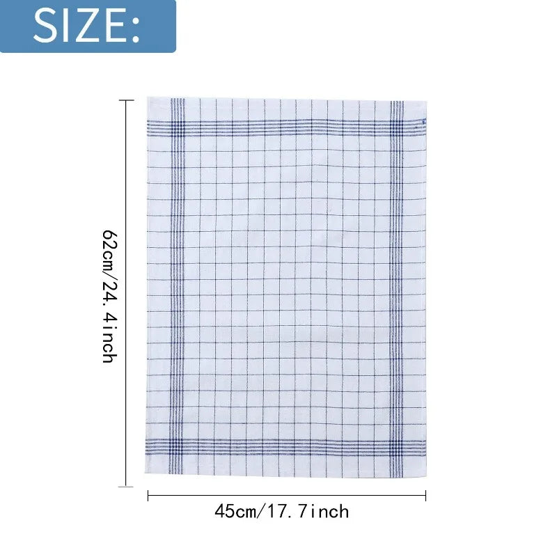 Dish Towels Set 10pcs Plaid Kitchen Cleaning Cloth Large Soft Polyester - Blue