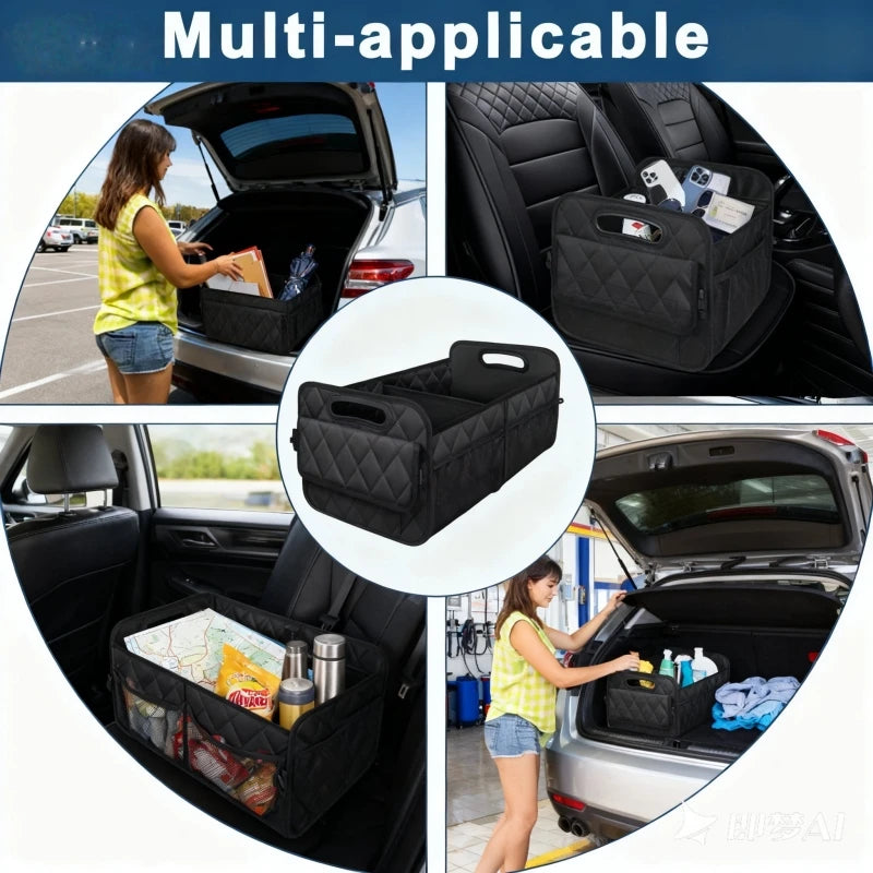 Car Trunk Organizer 50L Waterproof 600D Polyester Storage Box with 6 Pockets for SUV Vehicle
