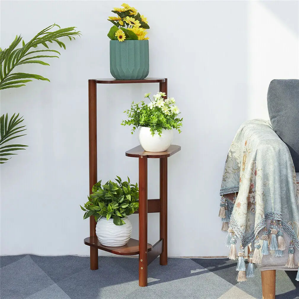 Plant Stand 3 Tier Bamboo Corner Flower Pot Shelf Display Holder – Natural Wood