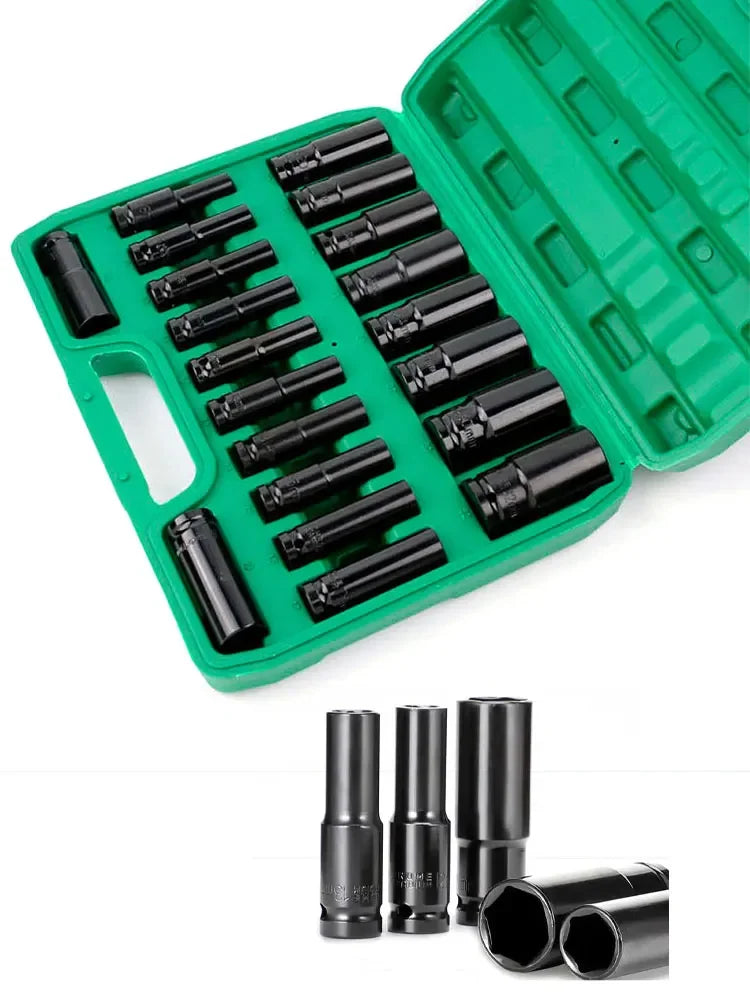1/2" Drive Socket Set 20PCS Metric Deep Sockets 6-Point Impact with Portable Storage Case
