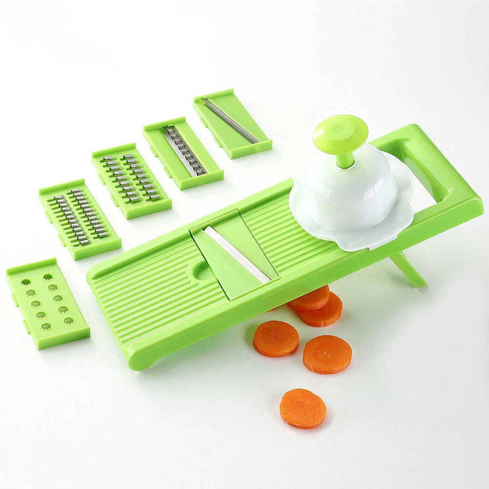 Mandoline Slicer Stainless Steel Vegetable Cutter with 6 Interchangeable Blades Storage Box – Green