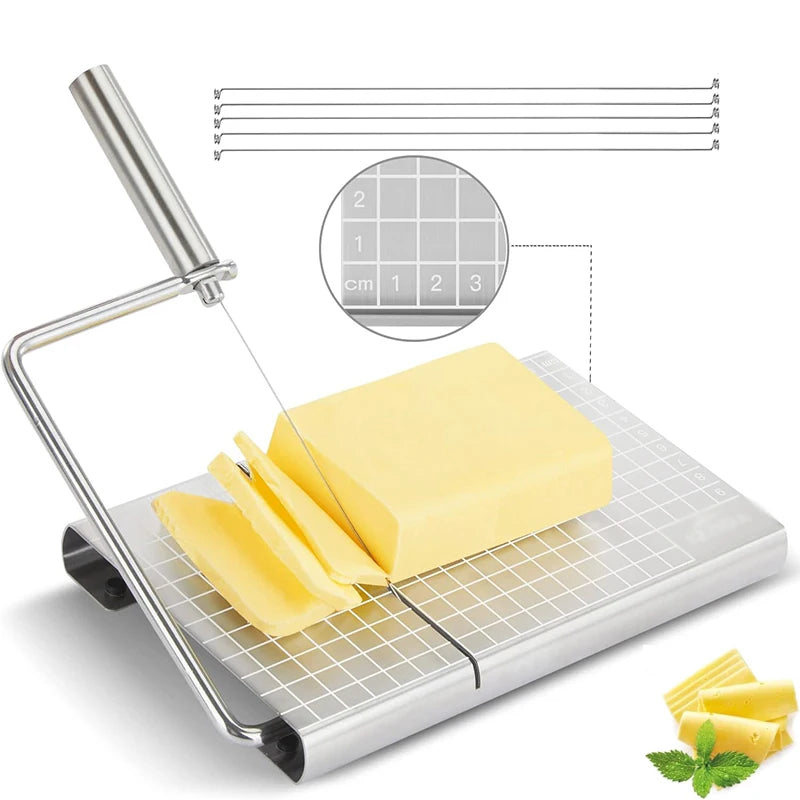 Cheese Slicer 21 cm Stainless Steel Wire Cutter with 5 Replacement Wires Measurement Scale - Scale Pattern