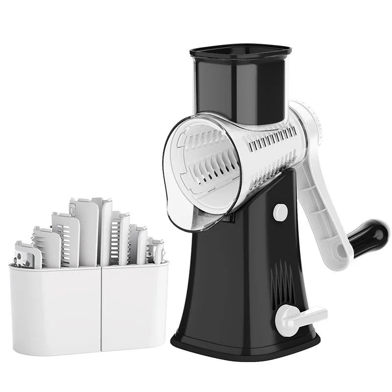 Rotary Cheese Grater 5-in-1 Stainless Steel Vegetable Slicer Nut Chopper - Black