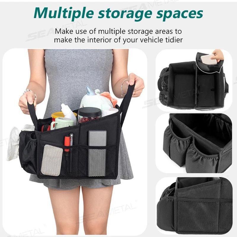 Vehicle Under Seat Storage Bag 25cm Foldable Oxford Fabric Organiser with Drink Holder Storage Pocket