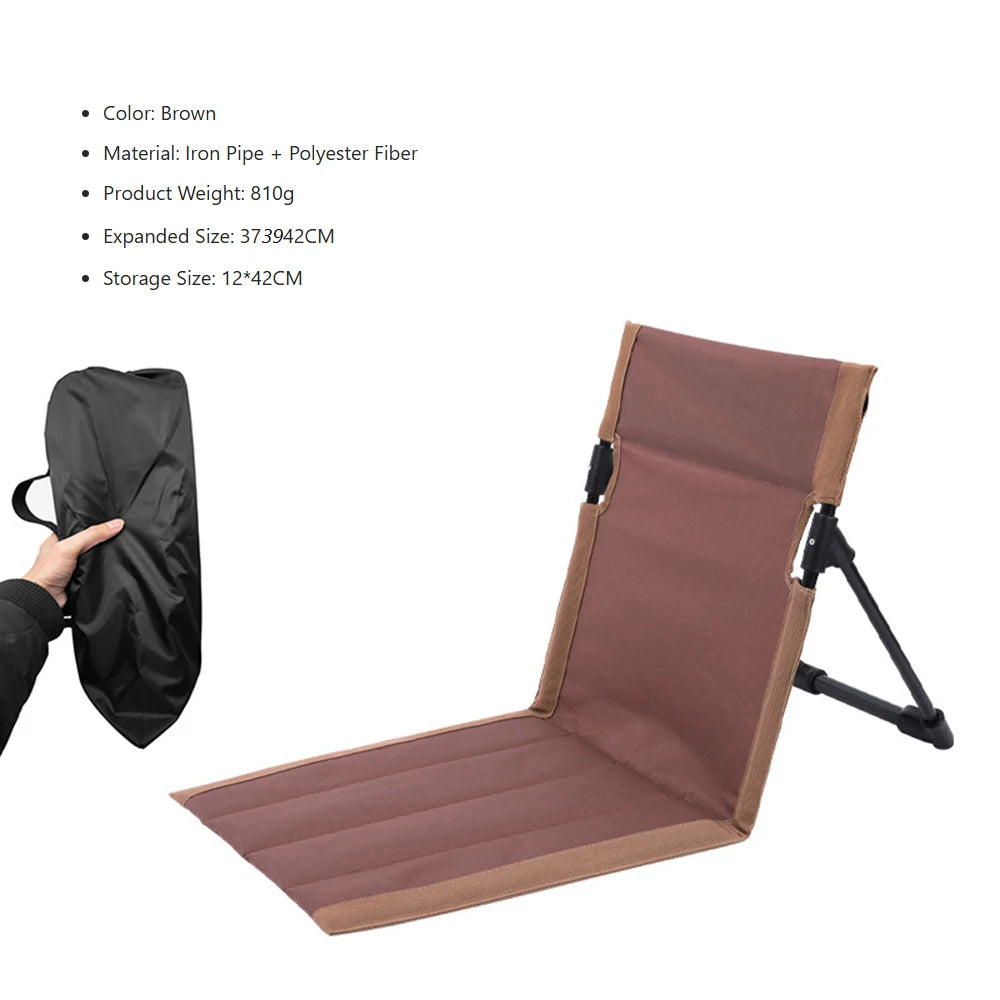 Camping Chair Foldable Single Seat Padded Cushion Backrest Portable Lounger – Brown