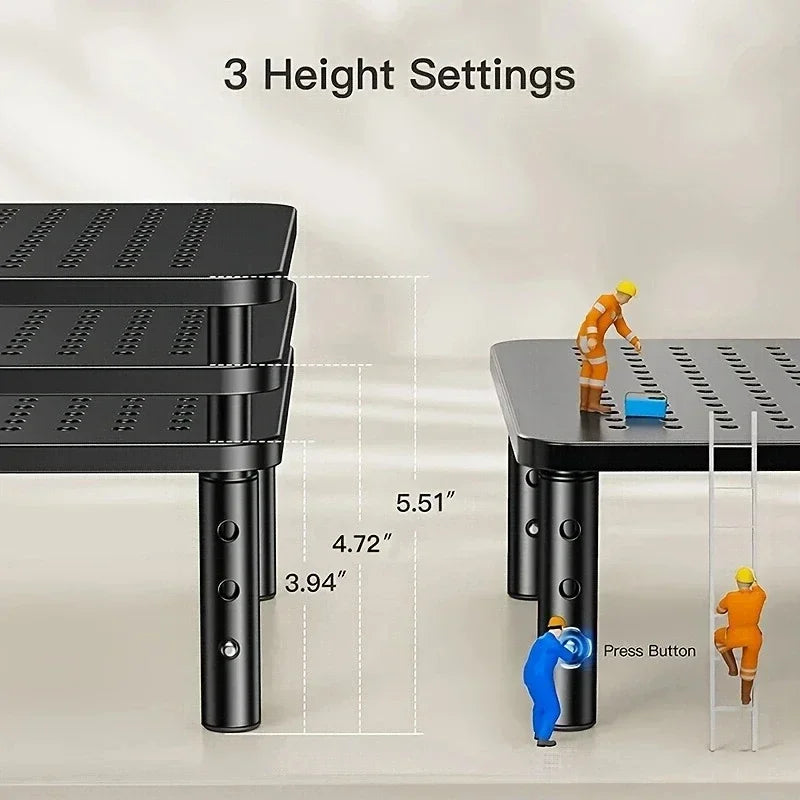 Adjustable Metal Monitor Stand Riser with Airflow Vents for Monitor and Laptop Desk Stand – White