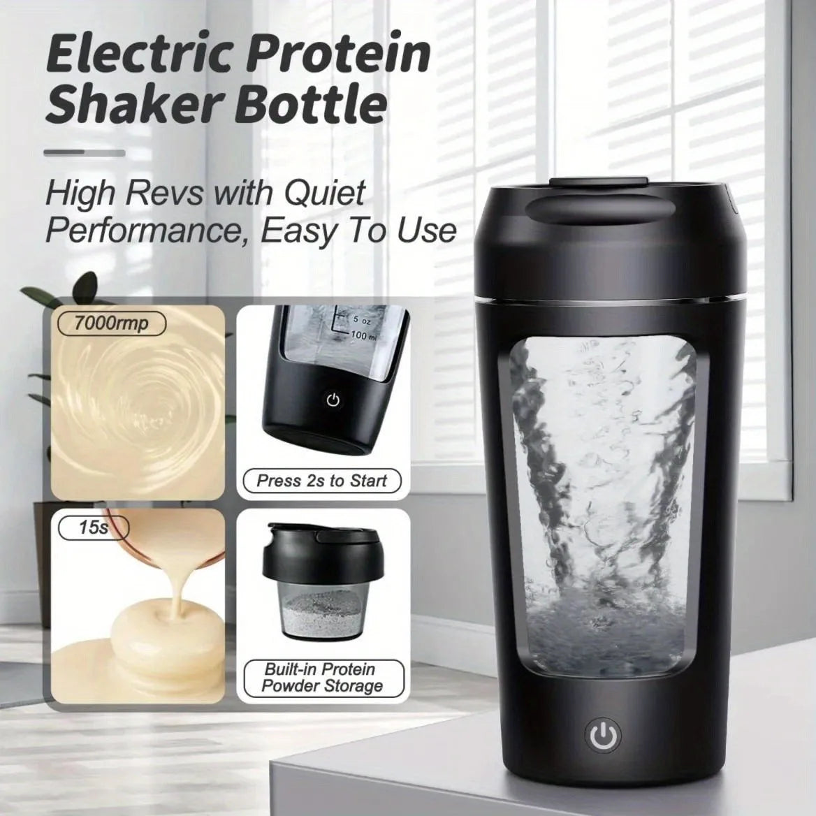 Shaker Bottle 500ml Electric Mixer Cup Rechargeable Protein Blender with USB C Charging - White