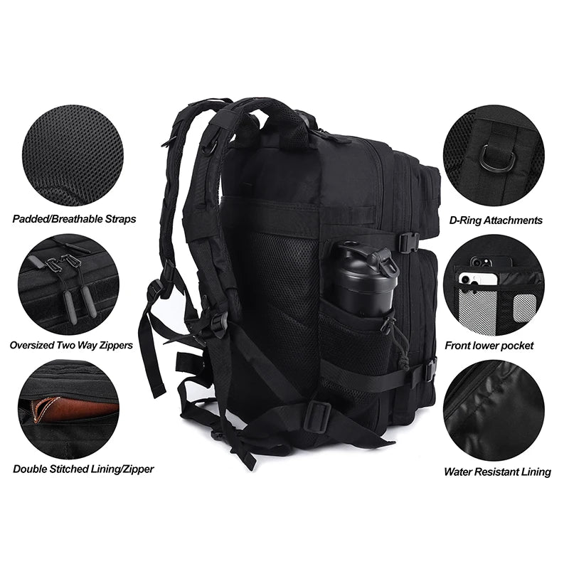 Meal Prep Backpack 45L Insulated Tactical Gym Travel Bag - Black