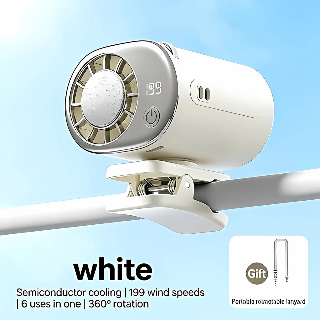 Mini Portable Clip Fan 360° Adjustable USB Rechargeable Car & Outdoor Cooling Fan – White